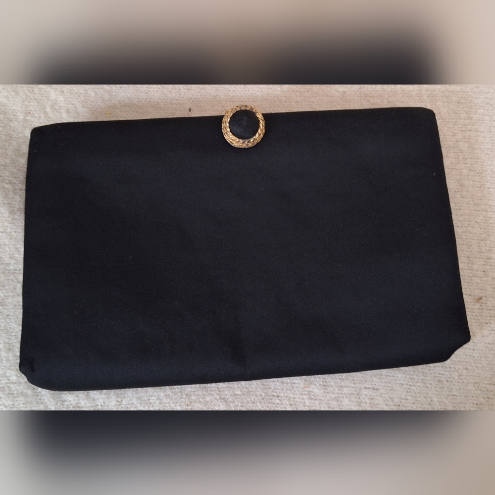 VINTAGE BLACK EVENING BAG/ CLUTCH WITH GOLD CLASP